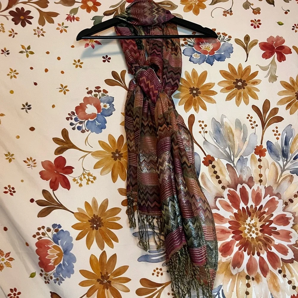 Gorgeous Boho Chevron Brown Gold Black Retro Style Tasseled Fashion Hippie Scarf